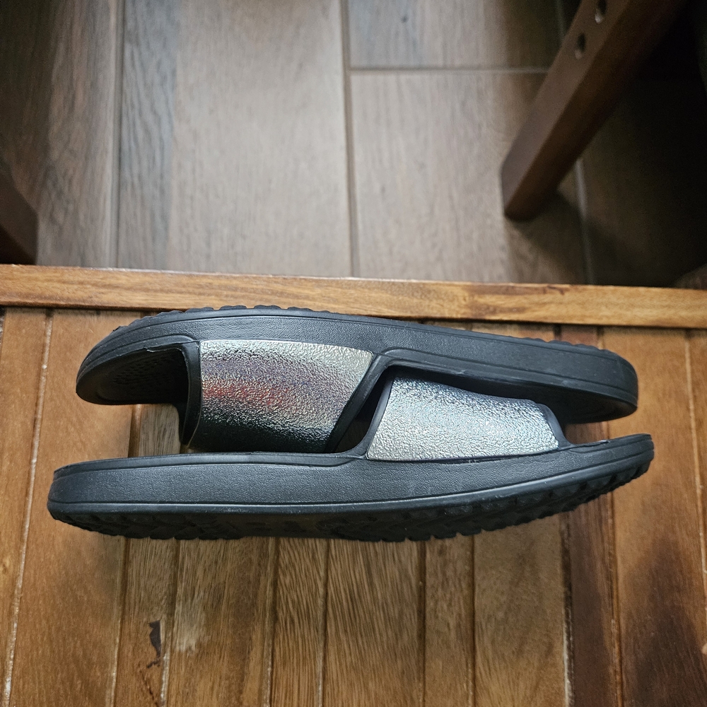 CROCS Metallic Silver and Black Slides - Picture 3 of 5